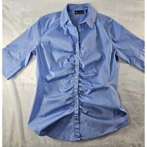 7th Avenue New York & Company Shirt Button Down 3/4 Sleeve Top-Blue-SZ M